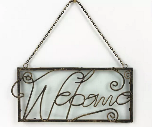 Metal Wall Art Welcome w Glass Front Door Hanging Home Decoration JBA3075