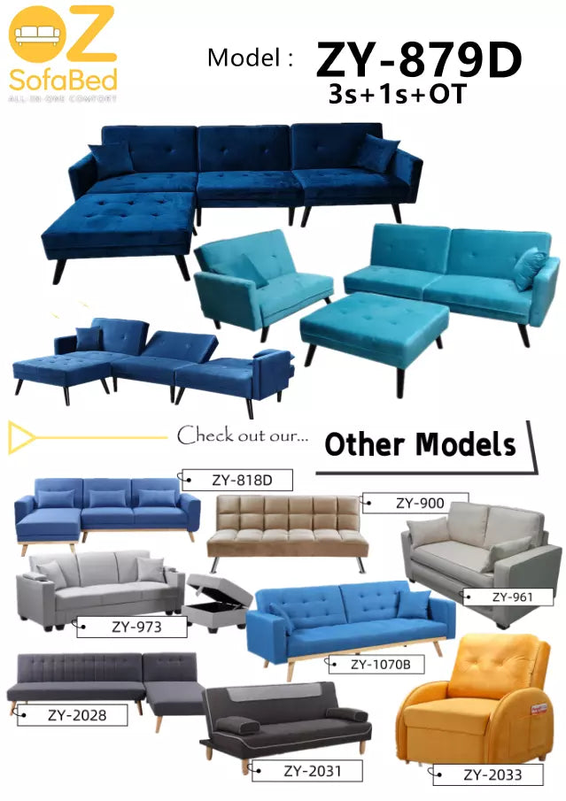 3 Seater with Ottoman Sofabed Velvet Comfort Sofa Bed Seat Living Room ZY-879D