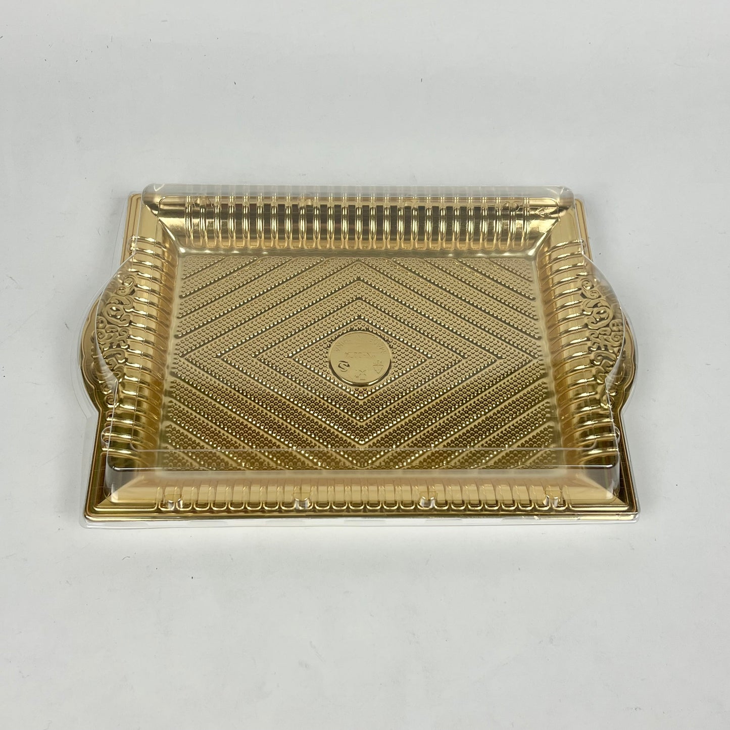 Plastic Serving Tray with Lid Platters Gold Catering Packaging Box Holder