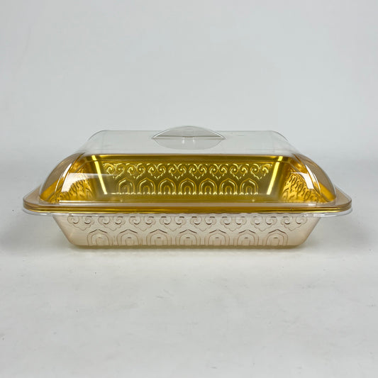 Plastic Serving Tray with Lid Platters Gold Catering Packaging Box Holder