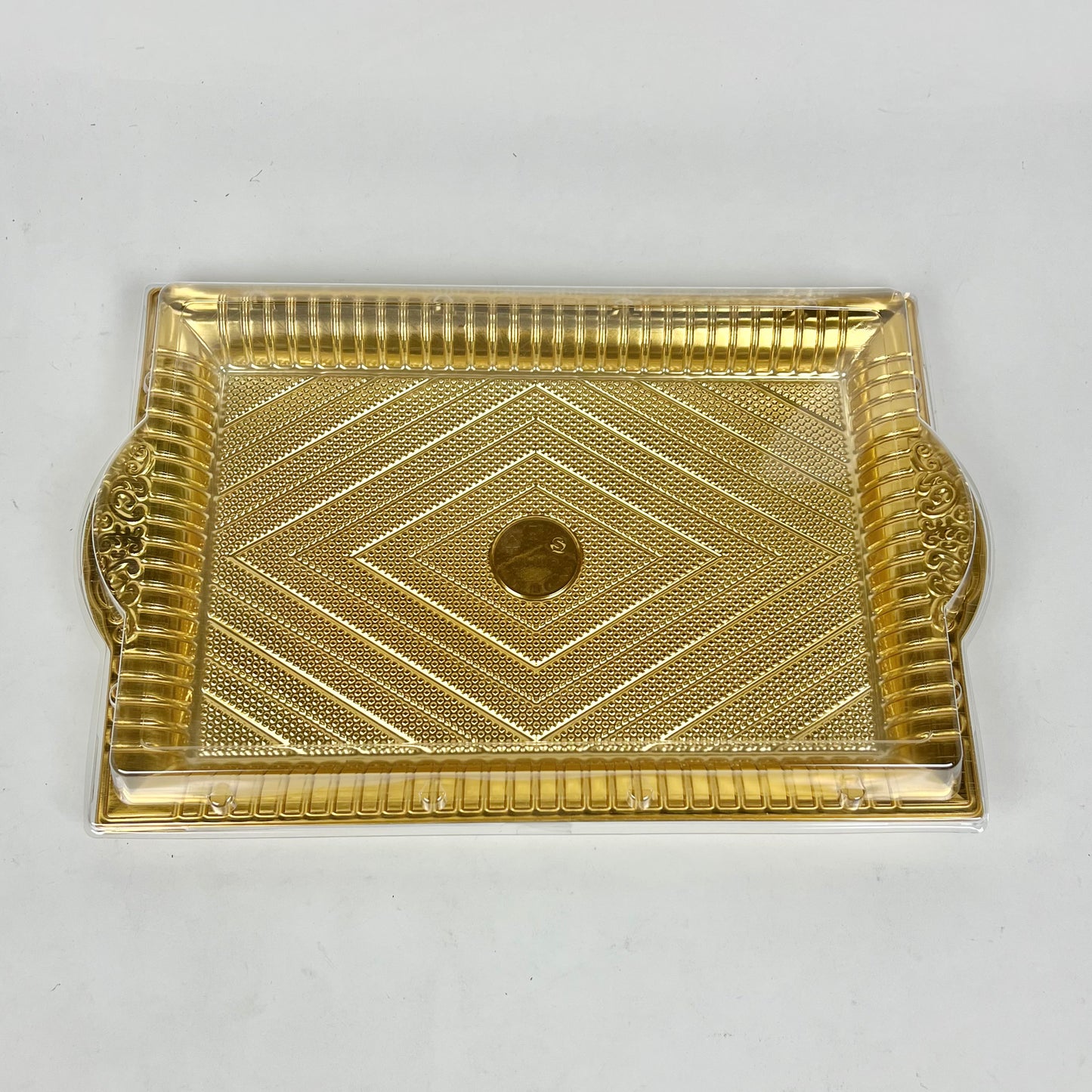 Plastic Serving Tray with Lid Platters Gold Catering Packaging Box Holder