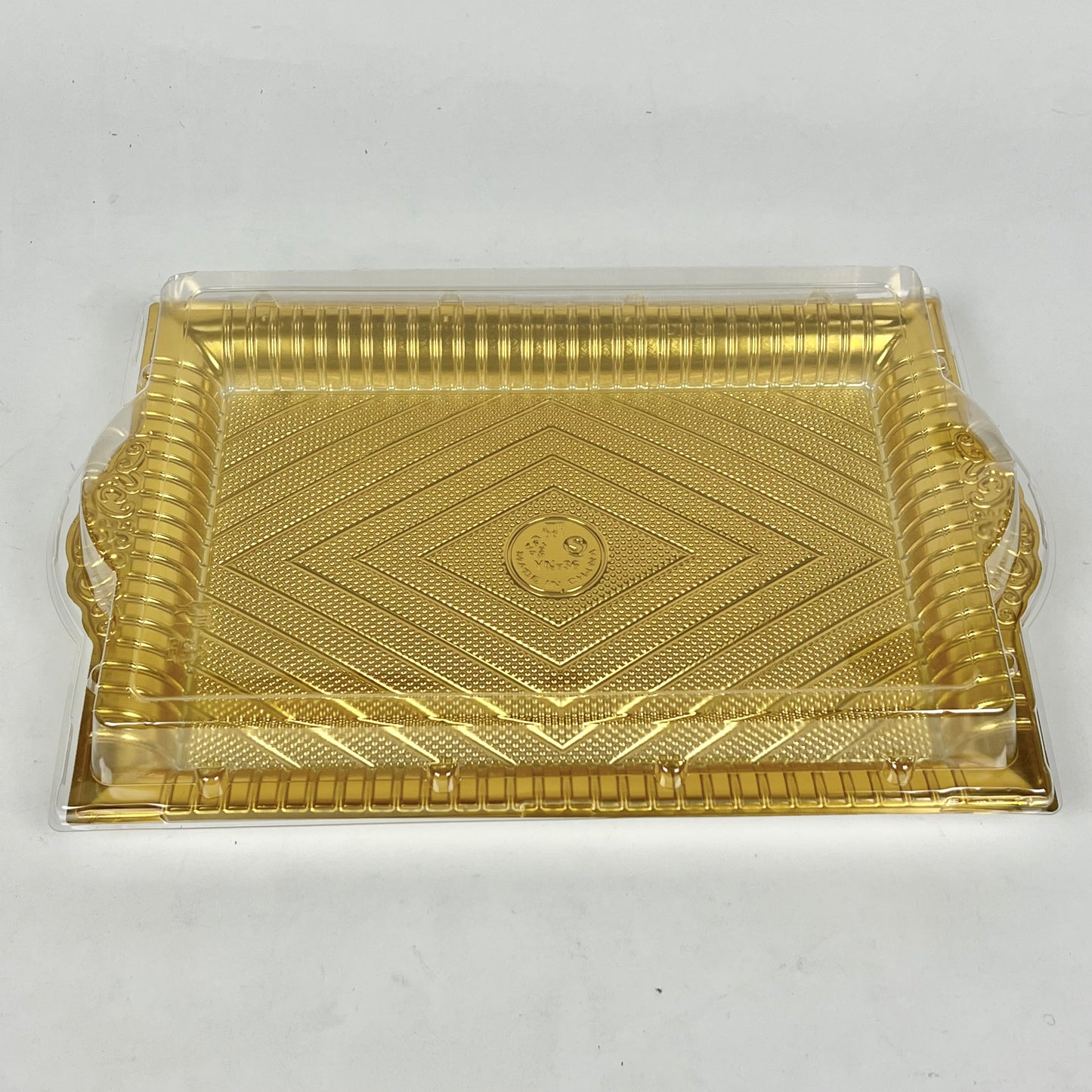 Plastic Serving Tray with Lid Platters Gold Catering Packaging Box Holder