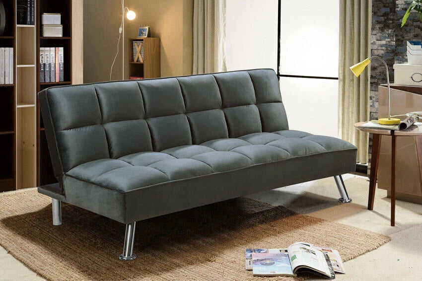 3 Seater Sofabed Velvet Fabric Soft Doll Cotton Filling Metal Leg Sofa Bed ZY-900
