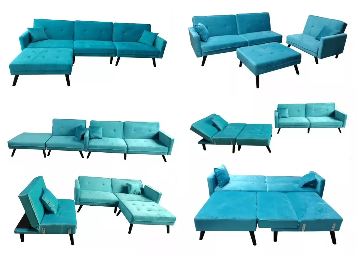 3 Seater with Ottoman Sofabed Velvet Comfort Sofa Bed Seat Living Room ZY-879D